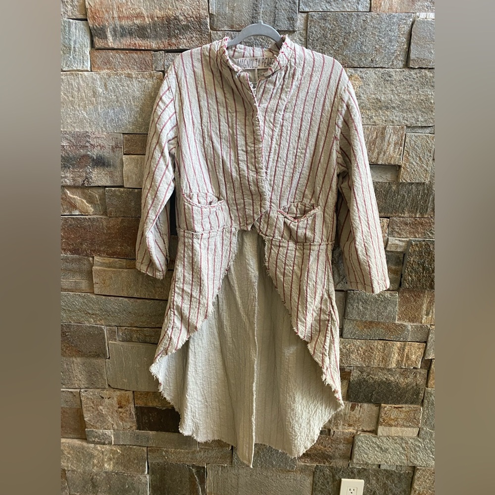 Magnolia Pearl tuxedo jacket.  Cream with red pinstripes